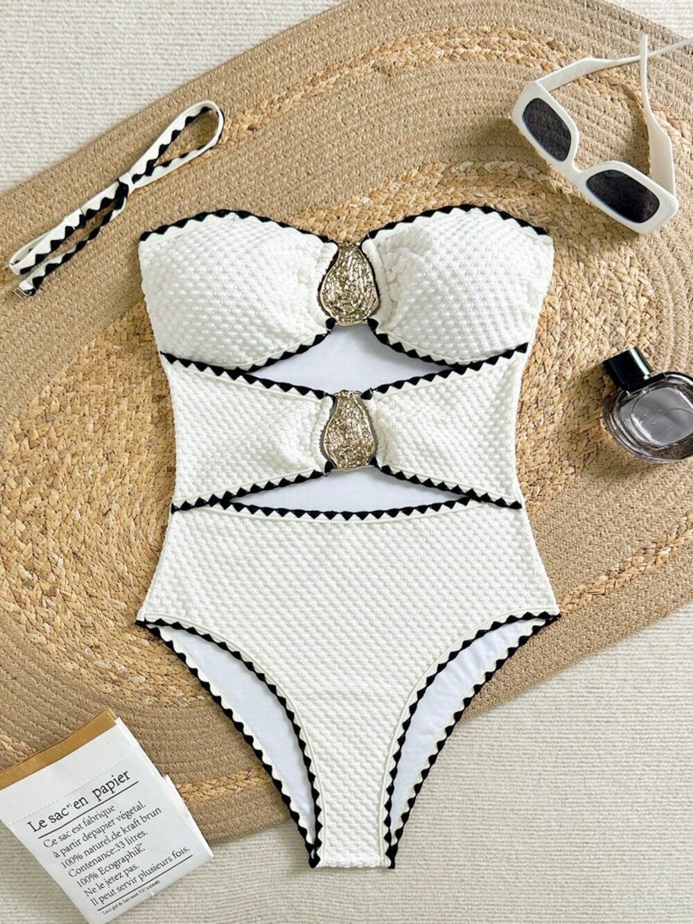 Beige Sexy Women's Hollow-Out Splice Bandeau one piece swimsuit - Picture 7 of 7